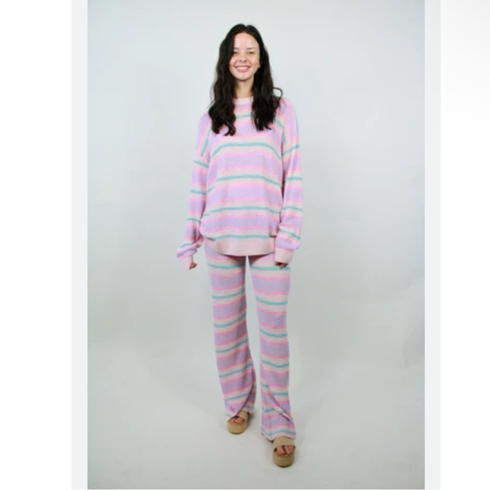 NEW Show Me Your Mumu Feel Good Pants in Cotton Candy Stripe Knit Pastel size XL - Picture 5 of 10
